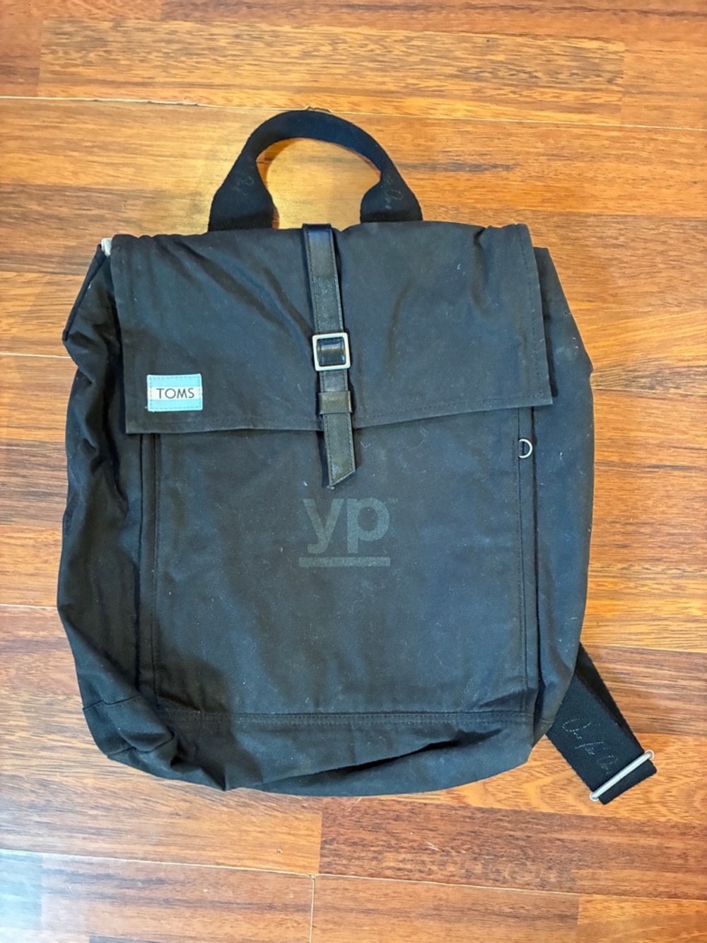 Toms Black Canvas Buckle-Front Backpack